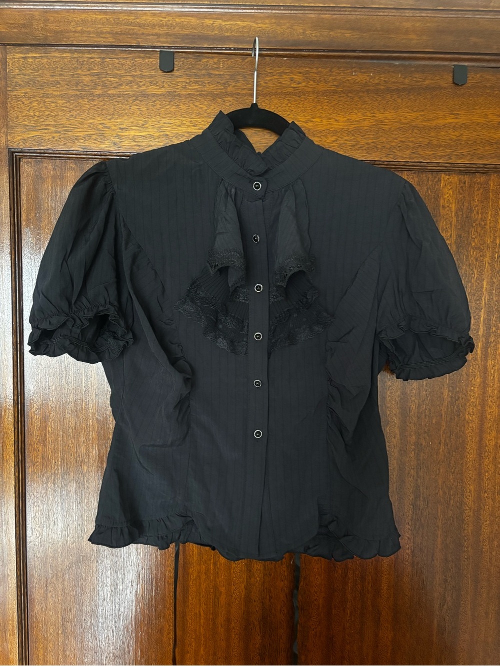 NWT Dark in Love Eleanor Black Blouse Ruffle Button Down Corset Lace Up Back - Picture 10 of 14